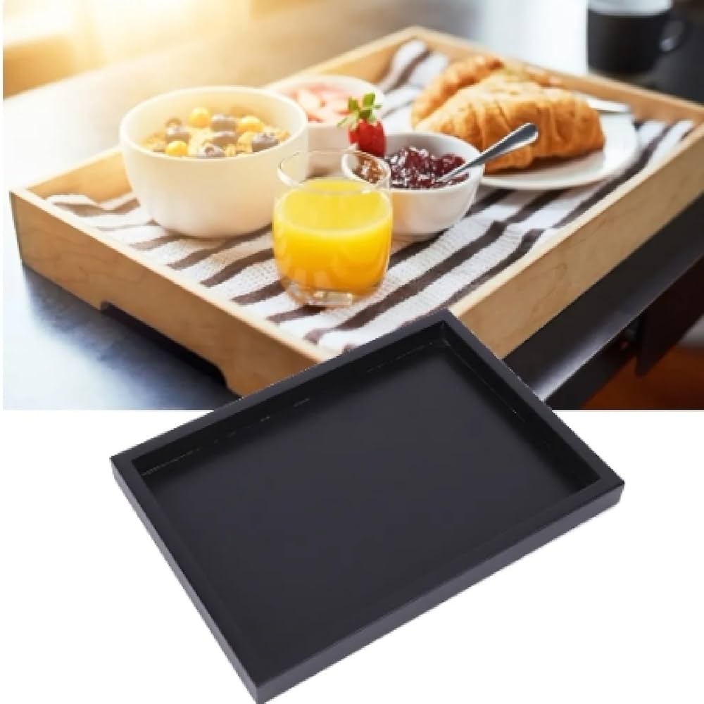 Vassoio In Legno Rettangolare Da Portata - 22x12x2cm, Nero, Per Servire Cibo, Tè, Caffè - Foto 4