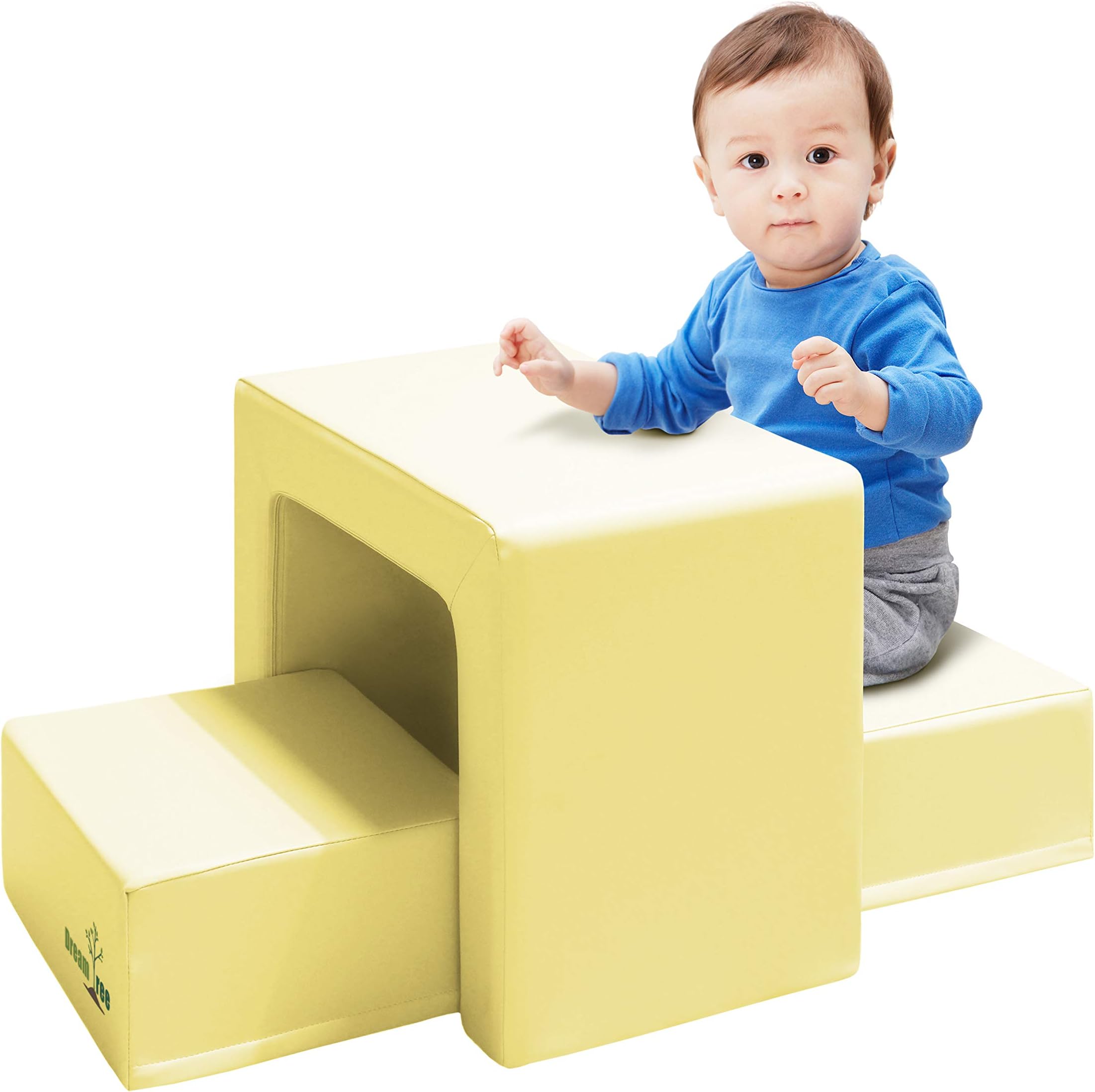 Dream Tree Toddler Table and Chair Set (Stool Type) Washable, Safe Non-Toxic CPSIA Compliant Soft Foam Furniture for Baby, Kids, and Child - Yellow