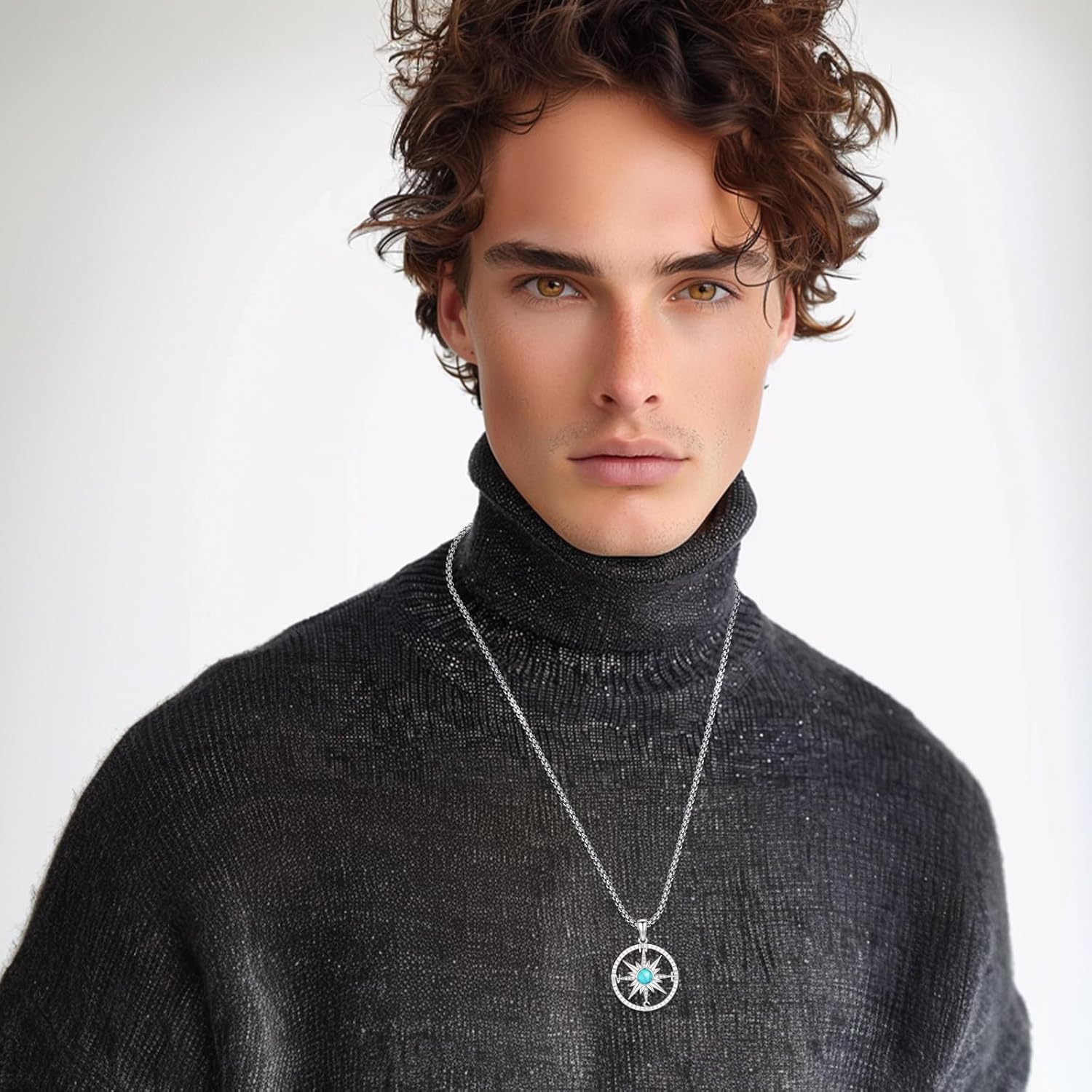 Compass Necklace for Women Men 925 Sterling Silver Pendant Urn Necklaces for Ashes Picture Locket Necklace Anchor Necklace Viking Necklace Crystals CZ Moonstone Abalone Shell Turquoise Compass Jewelry - Image 9