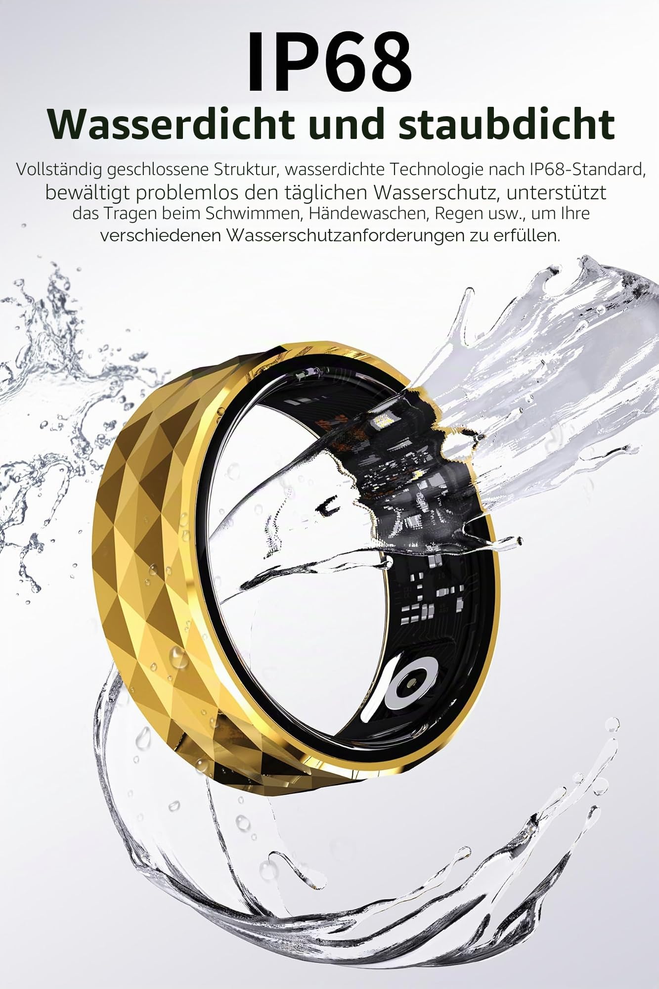 findtime Smart Ring Android Smartringe für Damen Herren Fitness Tracker Ring Pulsmesser iOS Smartring Fitness Ring Tracker Finger Schlaftracker Gesundheits Tracker Schrittzähler Kalorien Silber