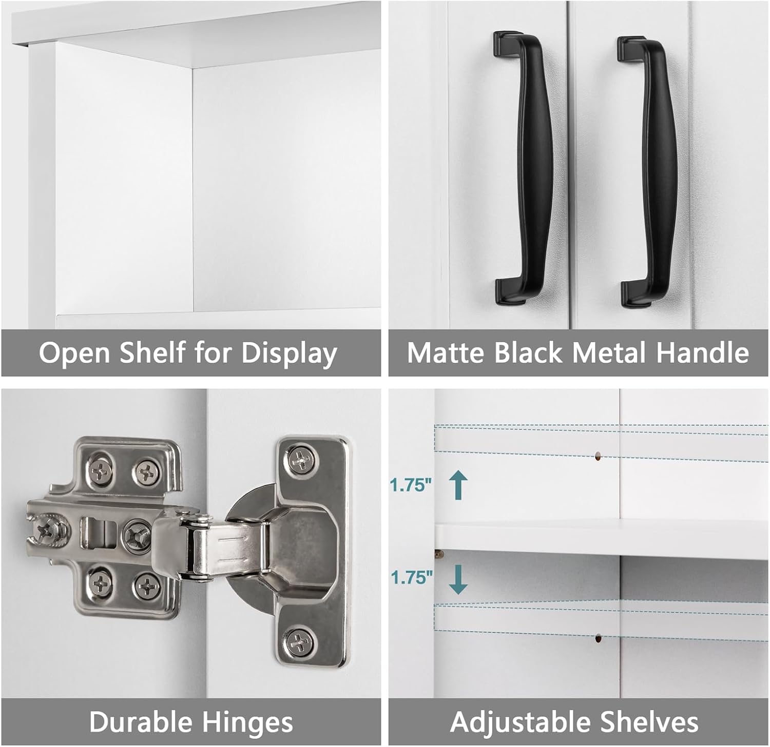 Over The Toilet Storage Cabinet, Over Toilet Bathroom Organizer with Adjustable Shelf and Double Doors, Space Saver Shelf Above Toilet Storage Cabinet (White)