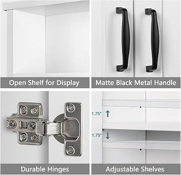 Over The Toilet Storage, Over The Toilet Storage Cabinet with Adjustable Shelf and Double Doors, Over The Toilet Cabinet for Bathroom Storage Over Toilet Bathroom Organizer (White)