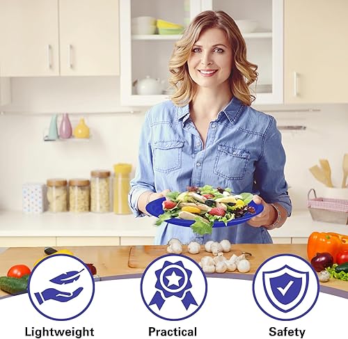 Miniatura 5 de Platos desechables de plástico azul de 12 x 10 pulgadas – Platos de fiesta para suministros y decoraciones, baby shower, boda, picnic, postre,