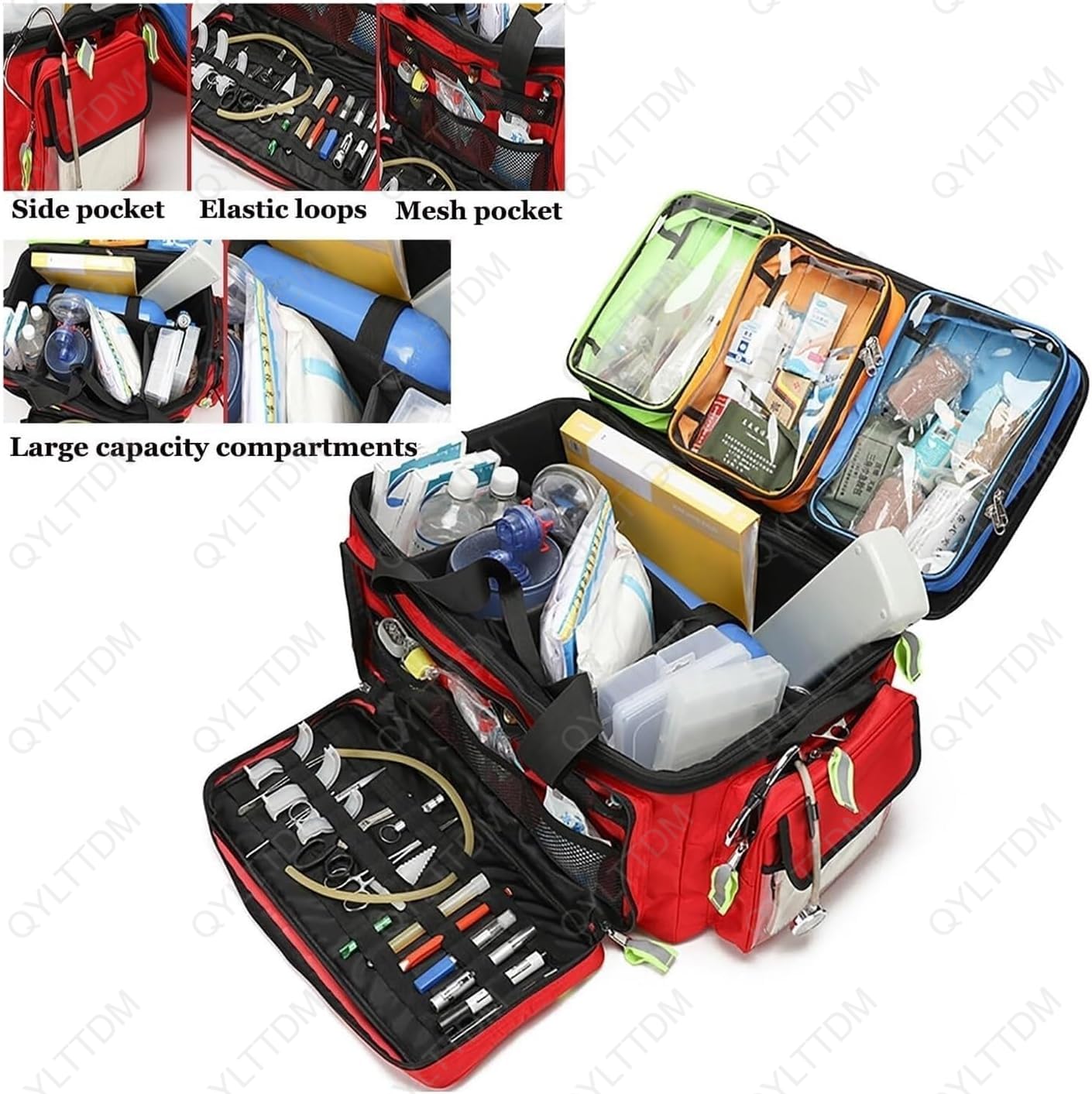 TYH Maletín Médico con Ruedas, Bolsa De Bomberos De Gran Tamaño con Compartimentos, Maletín Médico Portátil con Ribete Reflectante, para Emergencias, Uso Doméstico Y Clínico