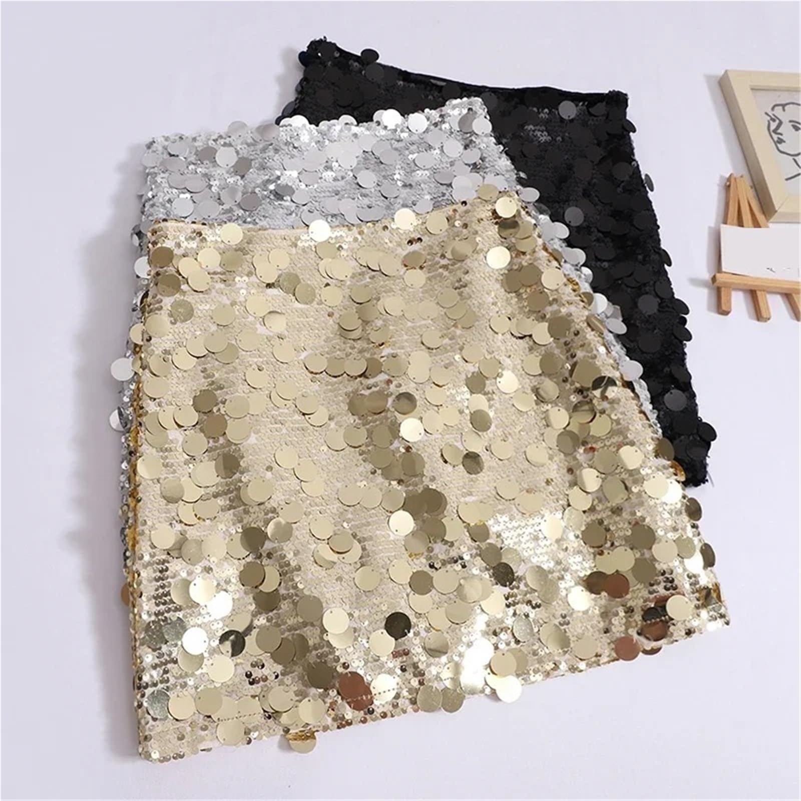 Gonna Corta con Paillettes Luminose Gonne estive a Trapezio da Donna Lucide