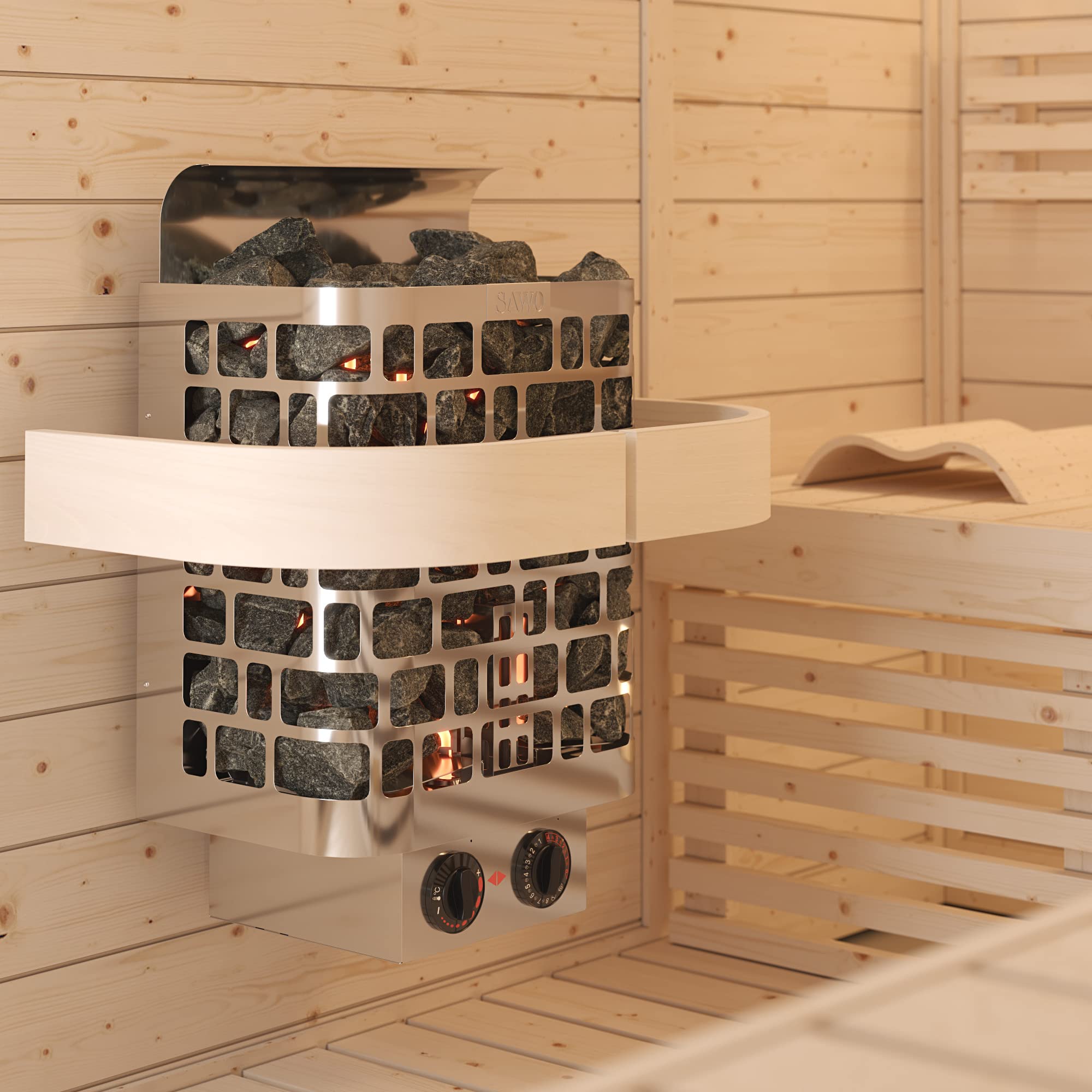 Sawo Krios - Estufa eléctrica para sauna (montaje en pared, acero inoxidable, 230 V/400 V, 4,5 kW NB)