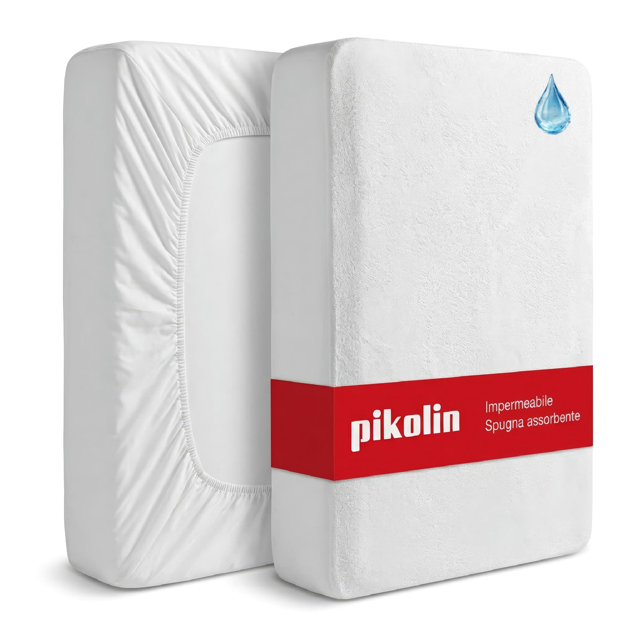 PIKOLIN Set 2 Coprimaterasso Matrimoniale Impermeabile 150 x 190 cm 32 cm di Altezza in Spugna, Traspirante e Certificato Oeko-Tex - Protettore di Materasso Silenzioso, Antiacaro e Anallergico
