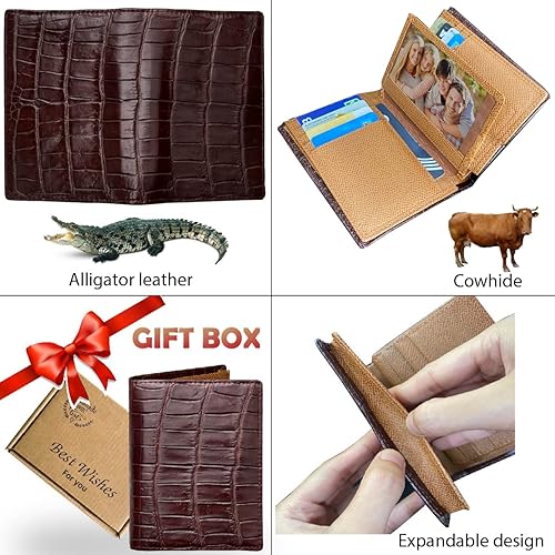Miniatura 2 de Alligator - Cartera de cuero plegable personalizada para hombre cocodrilo con bocina de cocodrilo billetera a medida bloqueo RFID regalo de doble