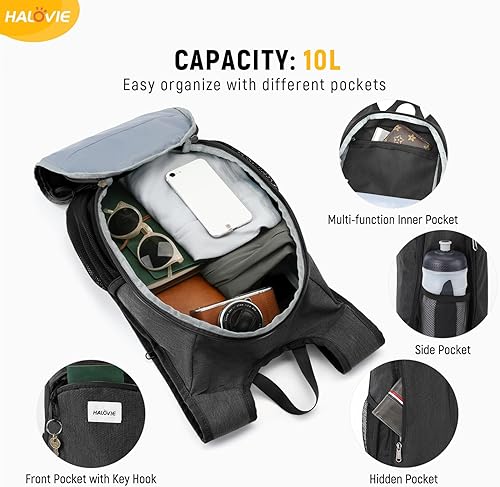 Miniatura 2 de HALOVIE Mochila de senderismo pequeña 10L Mochila ligera plegable Mochila de viaje plegable para mujeres y hombres (negro)