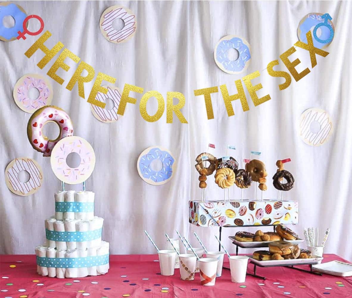 Topfunyy Here for The Sex Banner Banner Gold Glitter Garland for Baby Shower Gender Reveal Party Supplies Decorations - Image 4
