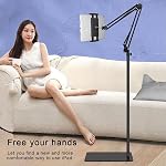 Tablet Floor Stand with 6LB Weight, Overhead Bed Phone Stand Angle Height Adjustable Arm Stretchable Stand Holder, Compatible with iPhone iPad mini Air Pro, Galaxy Tab, Kindle, E-Readers,All Phones