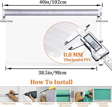 Outdoor Clear Roller Blinds,Transparent Waterproof Roll Up Blind Shade,PVC Clear Shades Rainproof Curtains for Bedrooms,Bathroom,Cordless,Easy to Instal,W 16-80,H 20-135(16x20in)