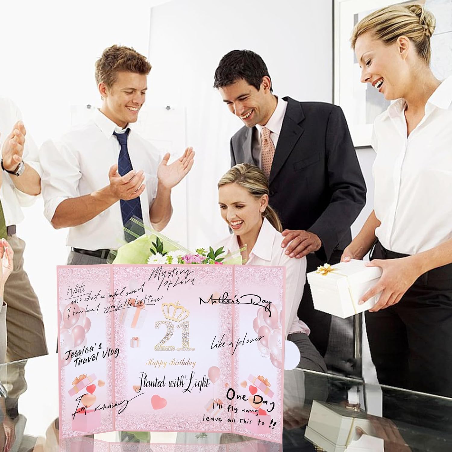 Birthday Guest Book Decorations, Giant Birthday Signing Card for Men Women Alternative Signature Guest Book with Number Stickers for Any Age, Anniversary Party Decorations (Pink)