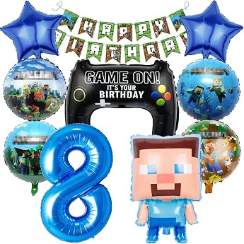 pixel balloon birthday decoration 8 years pack of 10 miner gamer children's birthday boys 8 8th birthday boys foil balloon game gamer balloon decoration birthday party decoration balloon