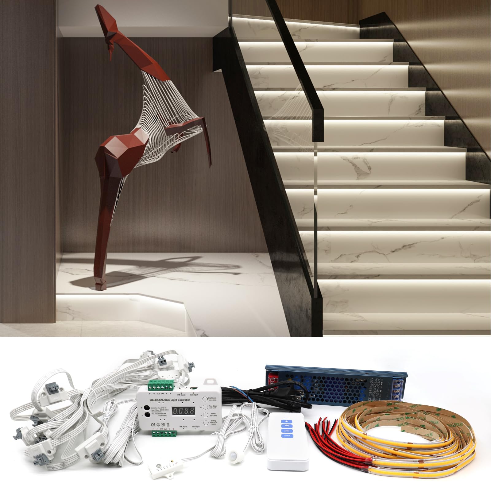 Motion Sensor Stair Lights Kit 16 Step Daylight Sensor 4000K