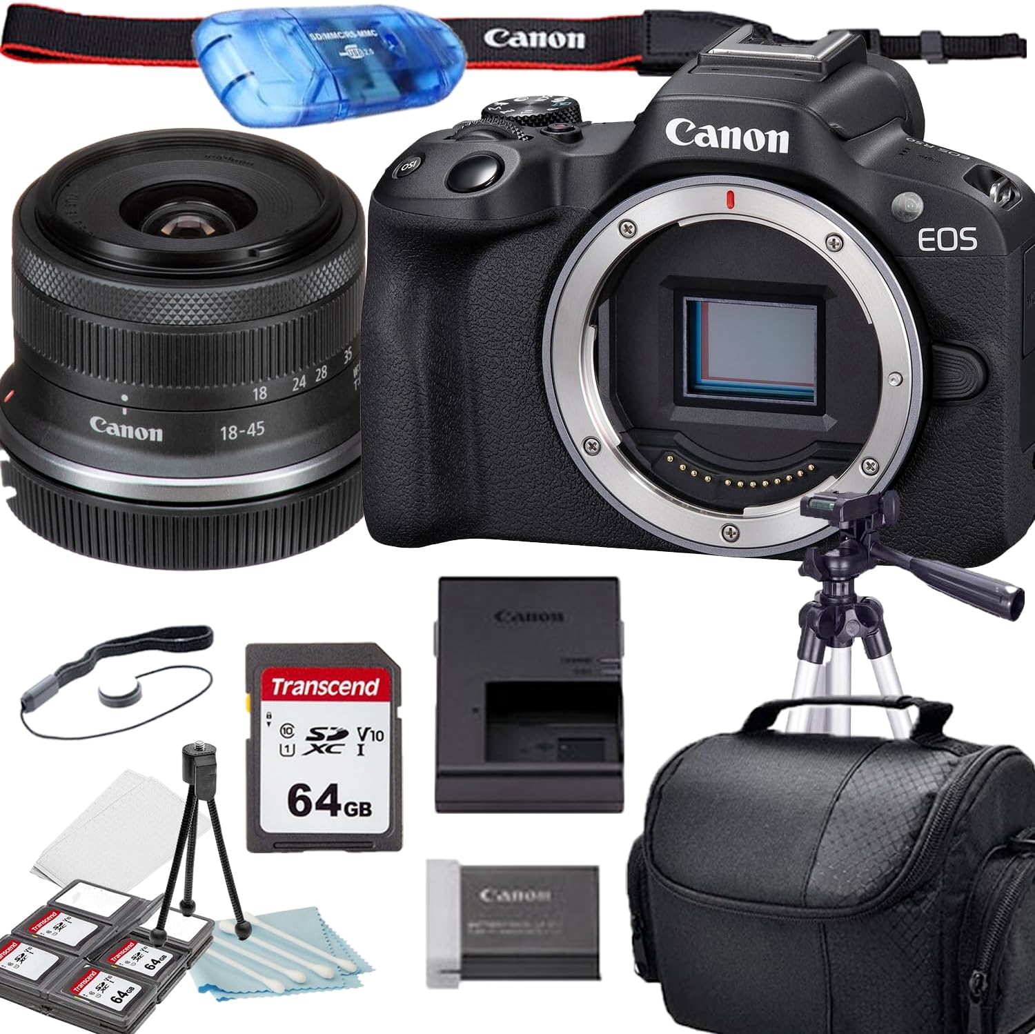 Canon EOS R50 Mirrorless Camera with 18-45mm Lens + Accessory Bundle (Renewed)
