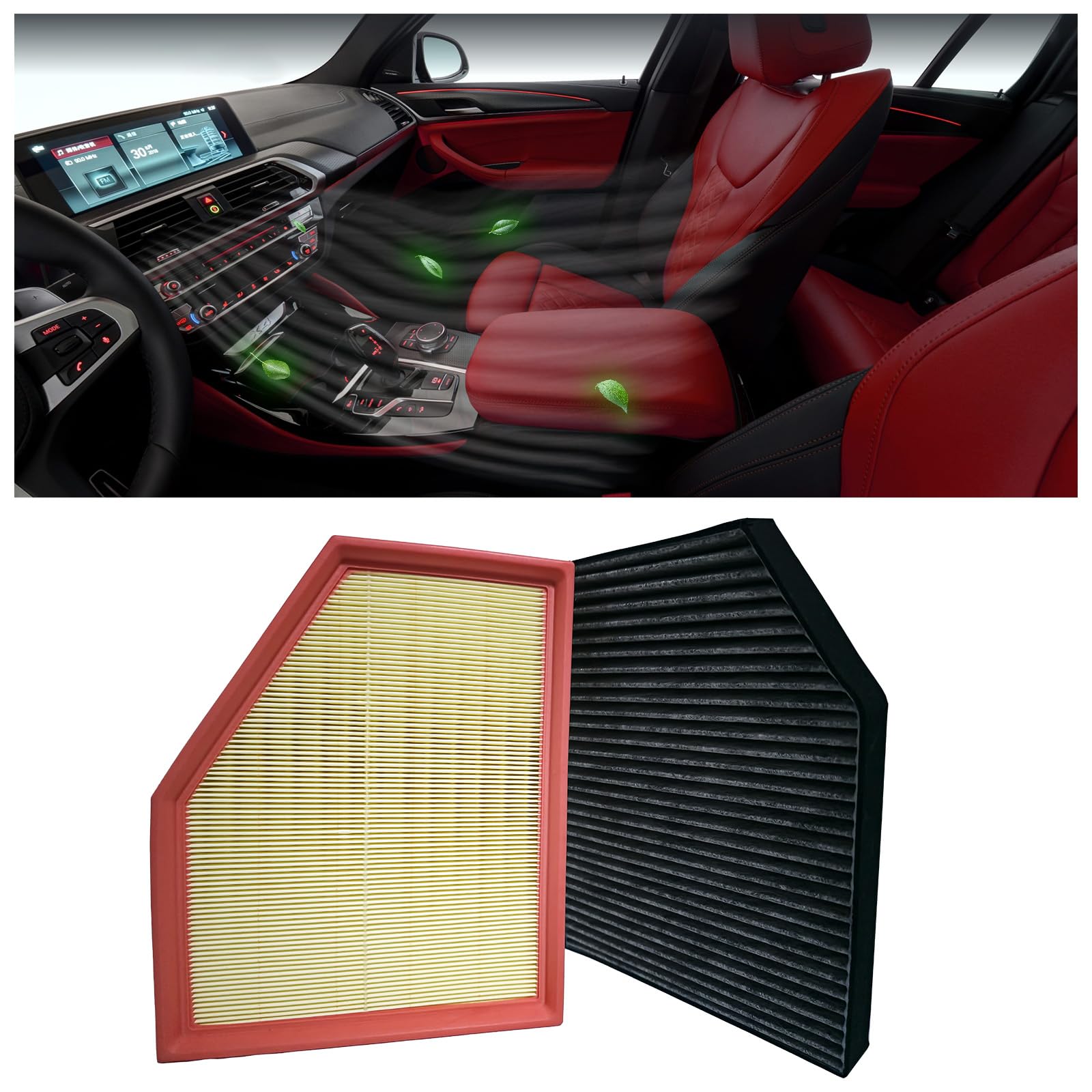 Cabin & Engine Air Filter for BMW X3 xDrive30i (2018-2024), X3 sDrive30i (2019-2024), X3 M40i (2018-2019); X4 xDrive30i (2019-2025); X4 M40i (2019) Replace 64119382885, 13718577171