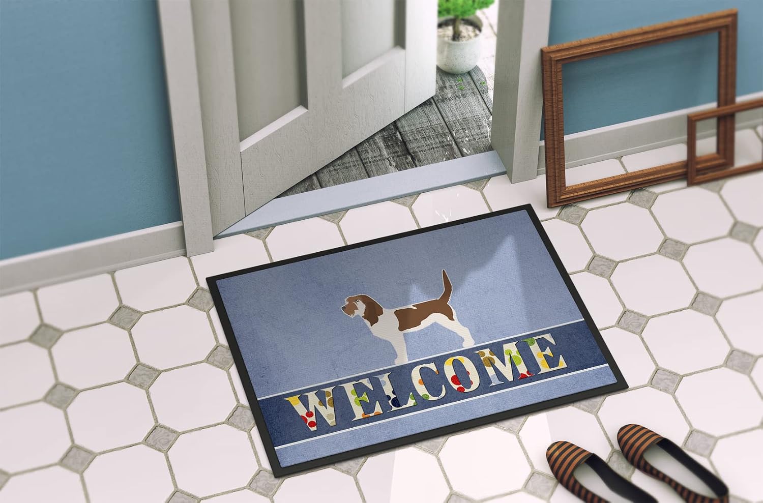 Caroline's Treasures BB5494JMAT Grand Basset Griffon Vendeen Welcome Doormat 24x36 Front Door Mat Indoor Outdoor Rugs for Entryway, Non Slip Washable Low Pile, 24H X 36W