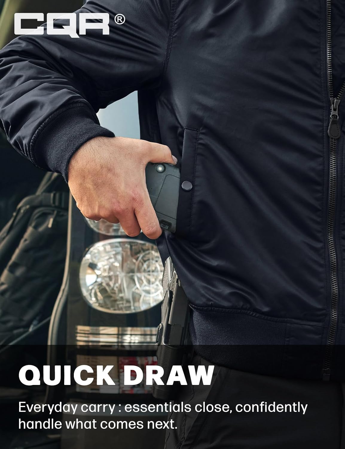 CQR Men's Casual Bomber Jacket, Outdoor Fall/Winter Zip-Up Windbreaker, Water Resistant Padded MA-1 Flight Jacket with Pocket - Image 9