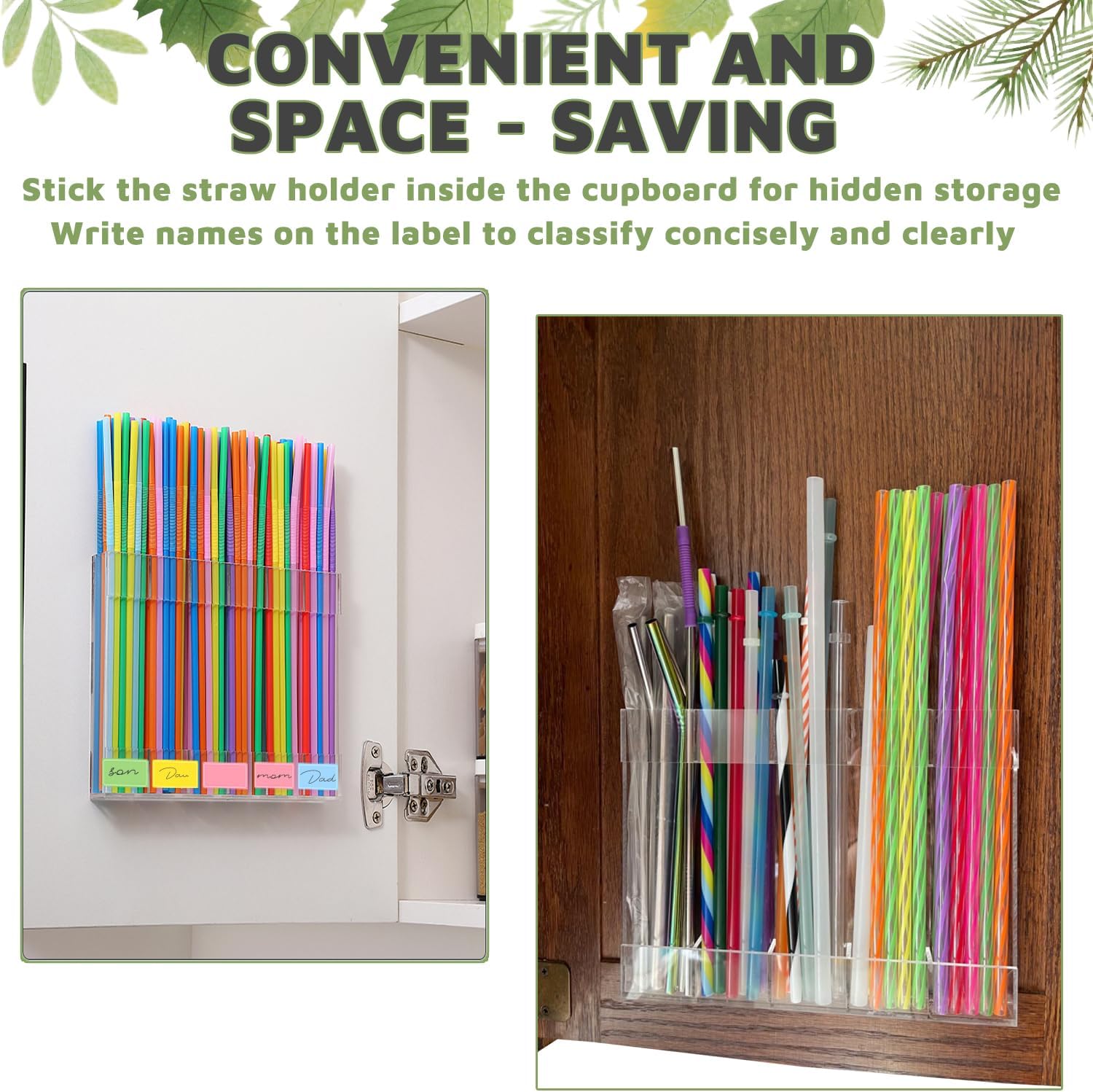 Acrylic Straw Holder for Cabinet, Reusable Straw Organizer with Double Sided Adhesive Tape Acrylic Organizer Dispenser for Reusable & Tumbler Straws Adhesive Storage Rack for Countertop - Image 4