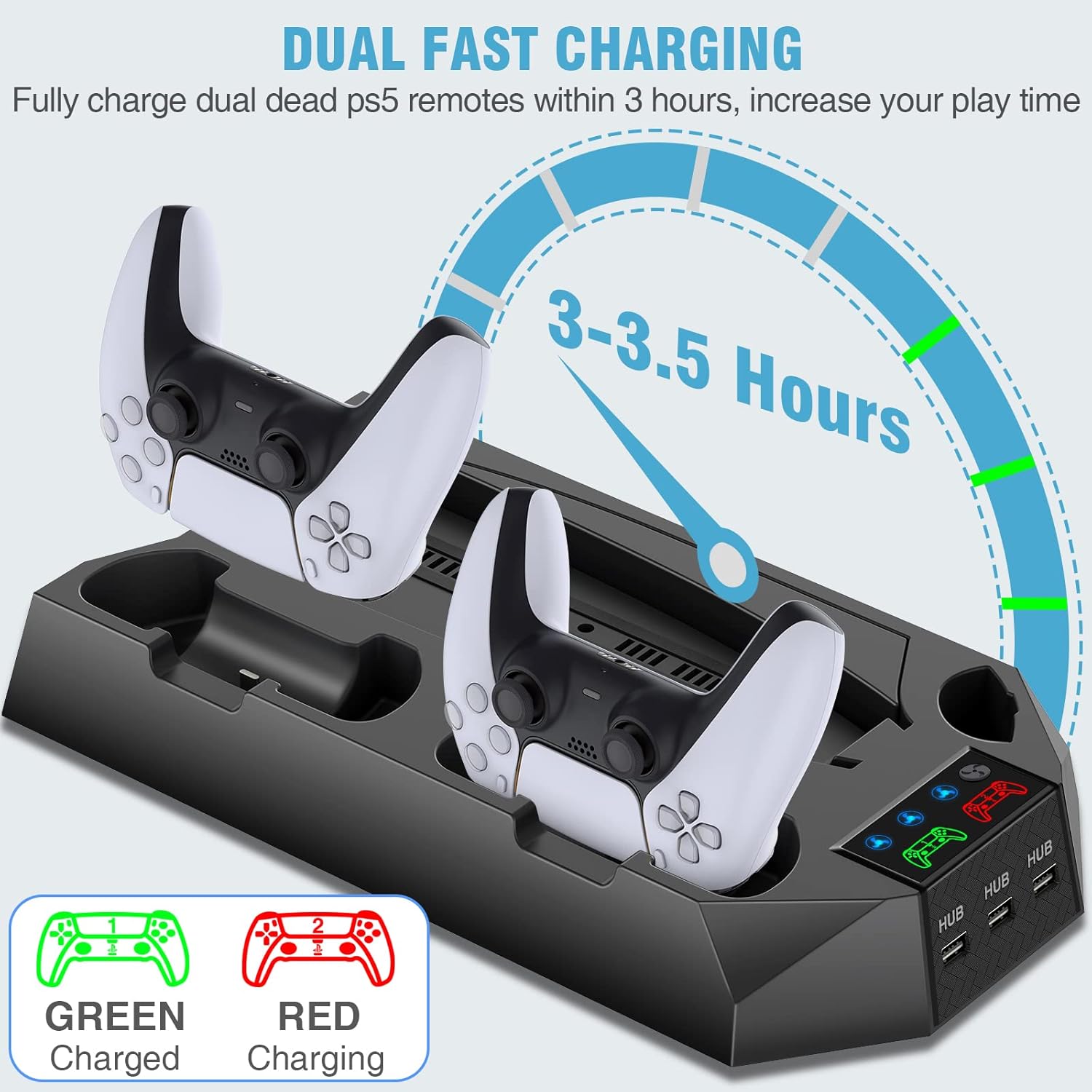 CYKOARMOR PS5 Stand with Cooling Station and Dual Controller Charging Station for PS5 Digital Edition, PS5 Disc Version, PS5 Cooling Fan with Headset Holder and 3 Adjustable Fan Speeds Black : Video Games
