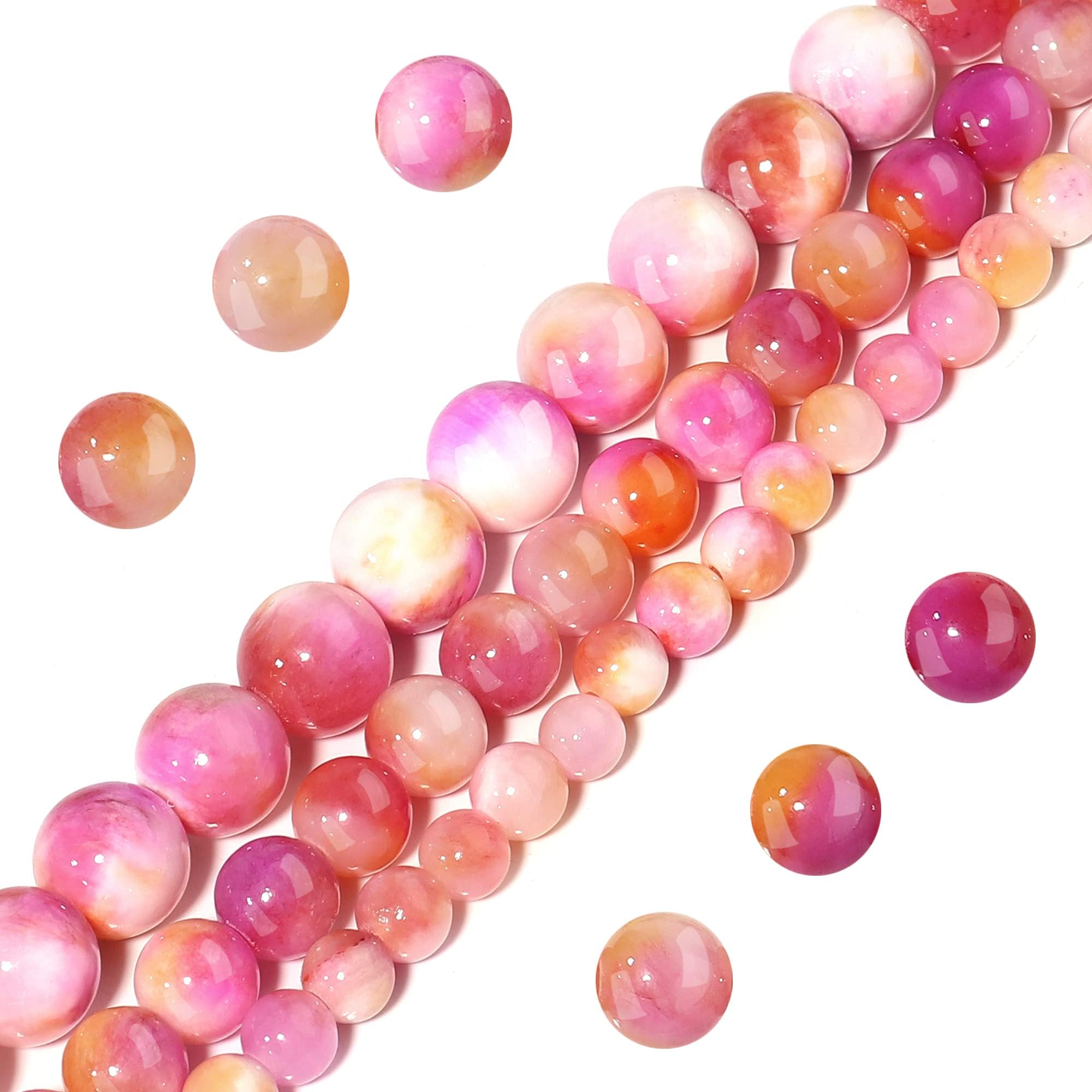 Natural Stone Beads 8mm Pink Yellow Jade Polished Round Smooth Gemstone Beads for Jewelry Making Adults 15 Inch(Pink Yellow Jade,8mm)