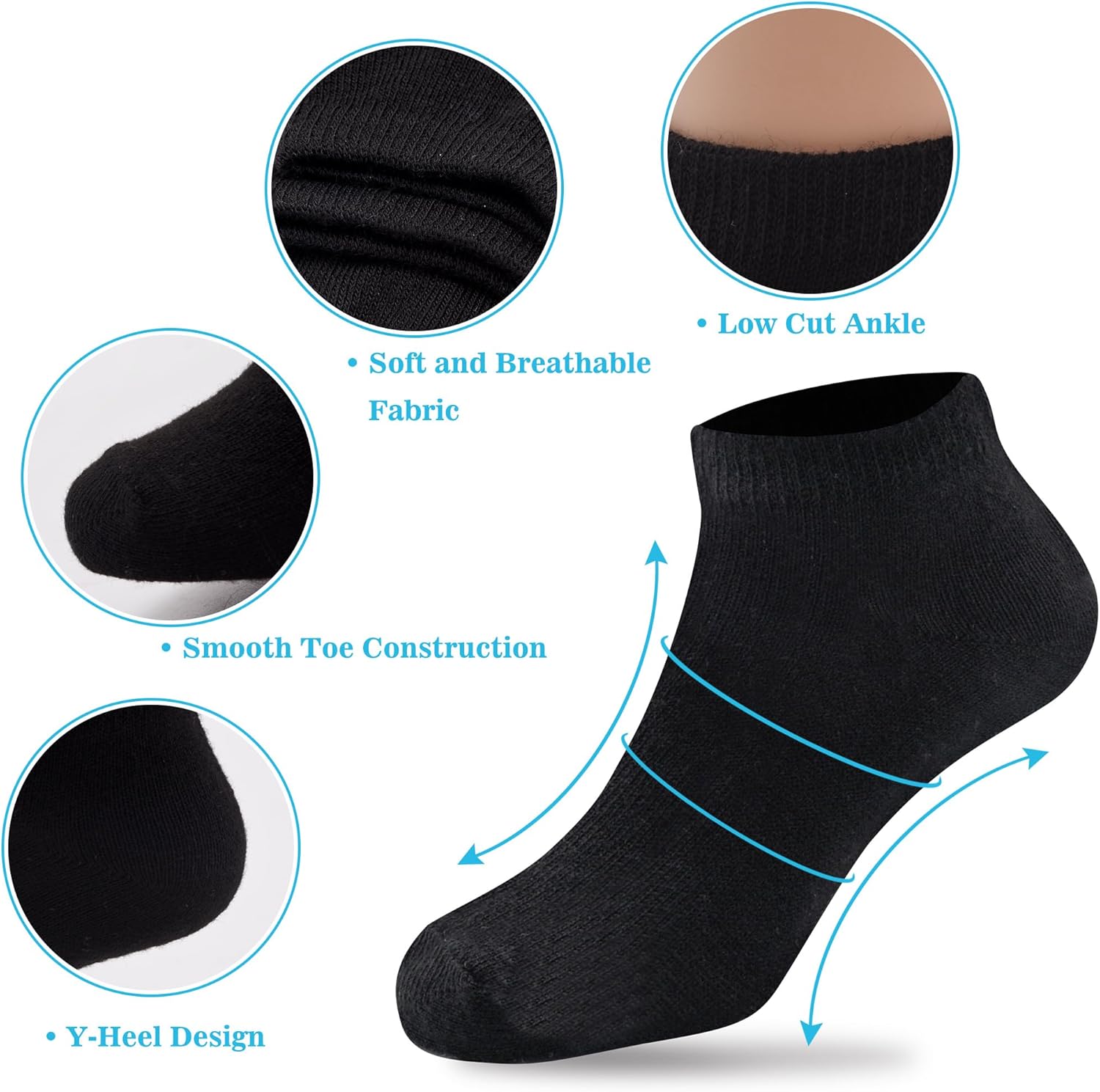 Duufin 16 Pairs Kids Socks Boys Girls Black White Half Cushion Low Cut Ankle Socks for Kids 4-15 Years Old - Image 5