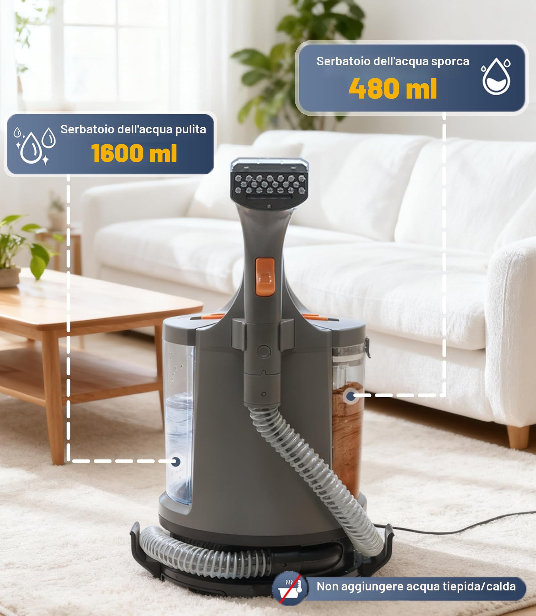 Dispositivo di pulizia per tappezzeria, 400 W, 12 kPa, aspirapolvere portatile con sistema a 2 serbatoi, detergente per tappeti e smacchiatori per divano, tappeti, auto, letto e tappetini