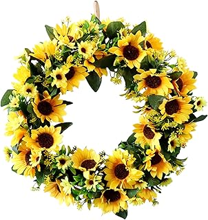 Rvhnal Artificial Sunflower Wreath Wedding Window Wreath for Front Door Thanksgiving Christmas Easter Door Decorations Out...