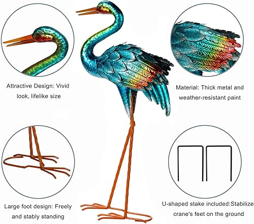 Miniatura 6 de Natelf Estatuas de grúa para decoración de jardín, esculturas de garza azul, esculturas de césped de pájaros grandes de metal y estatua