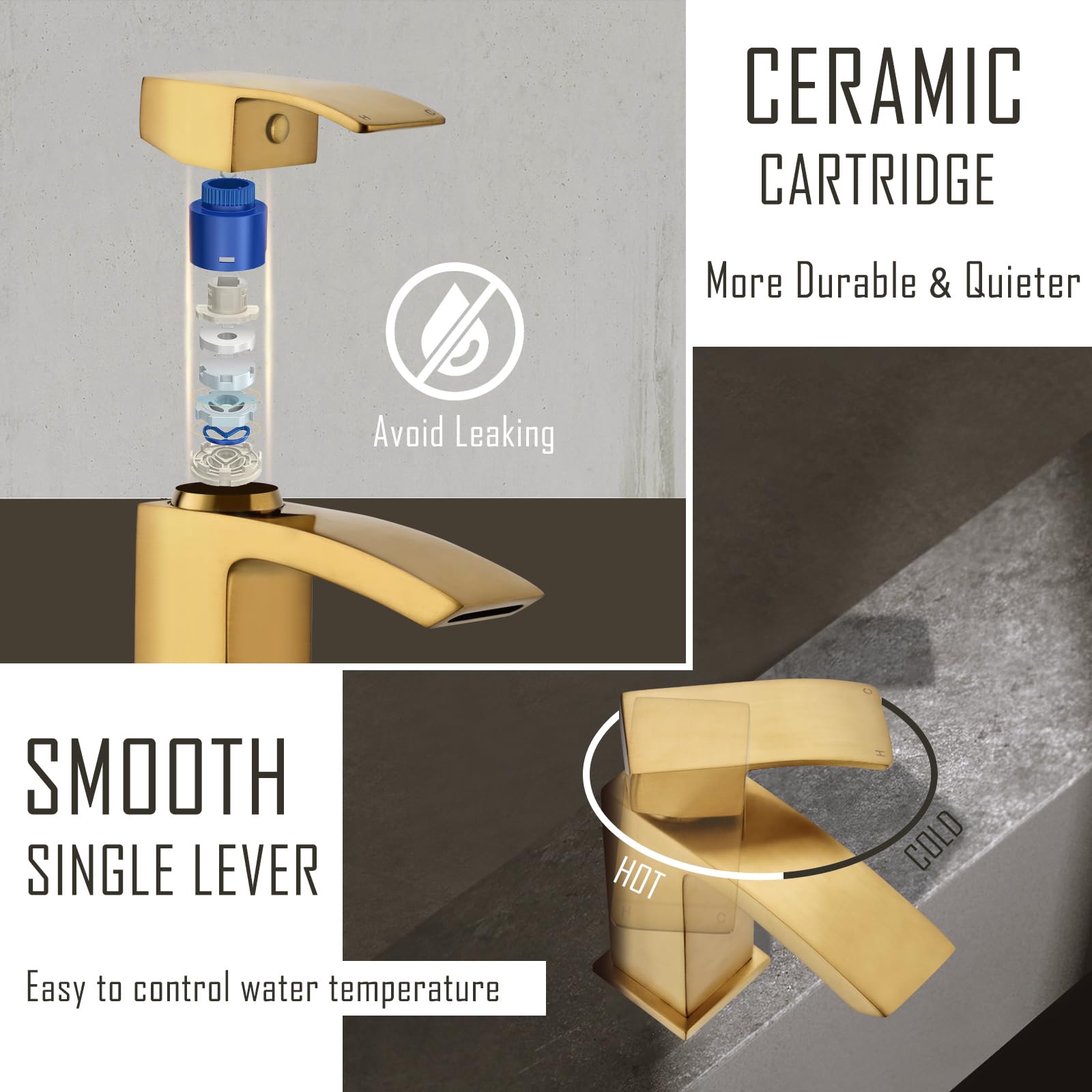 Hapilife Rubinetti per lavabo Miscelatore a cascata con scarico a scomparsa Rubinetti per lavabo da bagno in oro spazzolato Rubinetti miscelatori quadrati oro mono guardaroba rubinetto monoblocco 1