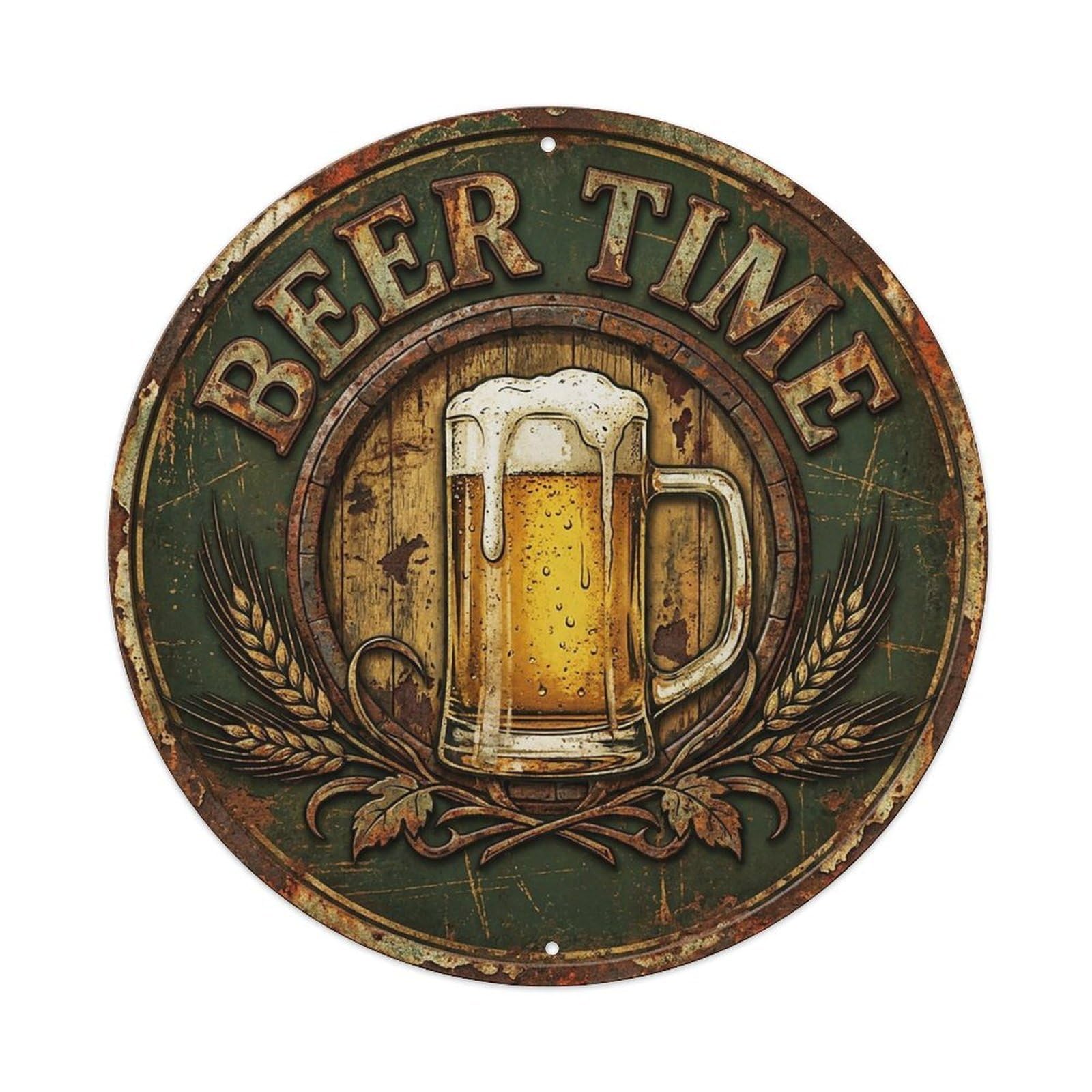 Vintage Beer Tavern Beer Time Retro Bar for Pub Vintage Metal Tin Sign Plaque Wall Decor for Cafe, Club Bar, Office, Garden Metal Poster 8x8Inch