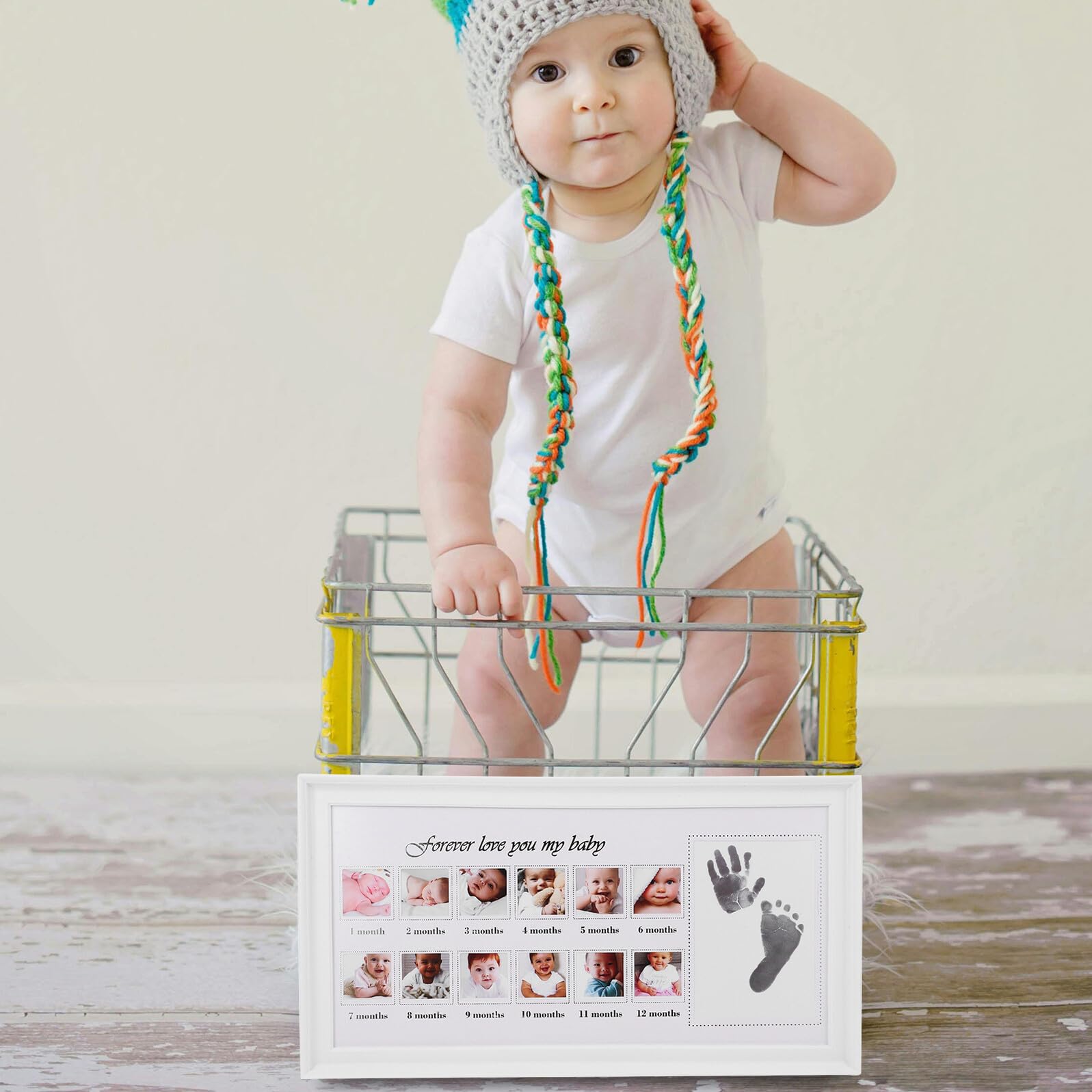 Beaupretty Marco para Huellas y Fotos Niña Meses Kit Recuerdo Manos y Pies Infantil Decoración para Pared o Mesa Regalo para Recién Nacidos y Nuevos Padres
