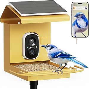 Metal Smart Bird Feeder with Camera Solar Powered, Lifetime Free AI Bird Feeder Camera 2.5K Motion Activated, Wireless Live Video Bird Feeder, for Parents, Grandparents asin的图片