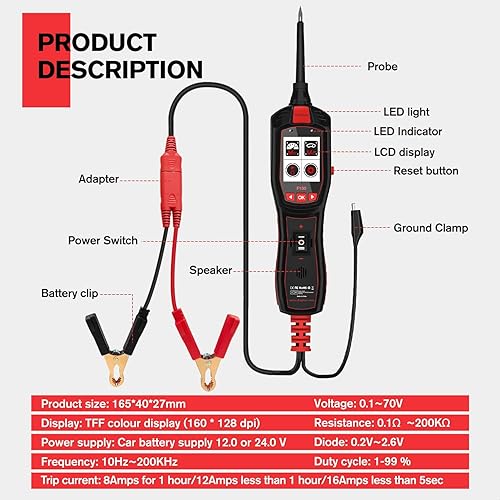 Miniatura 33 de Luz de prueba de 12 voltios automotor, kit de sonda de circuito de potencia, probador de fusibles de coche 6V - 24V, Probador de voltaje 0.3v-70v