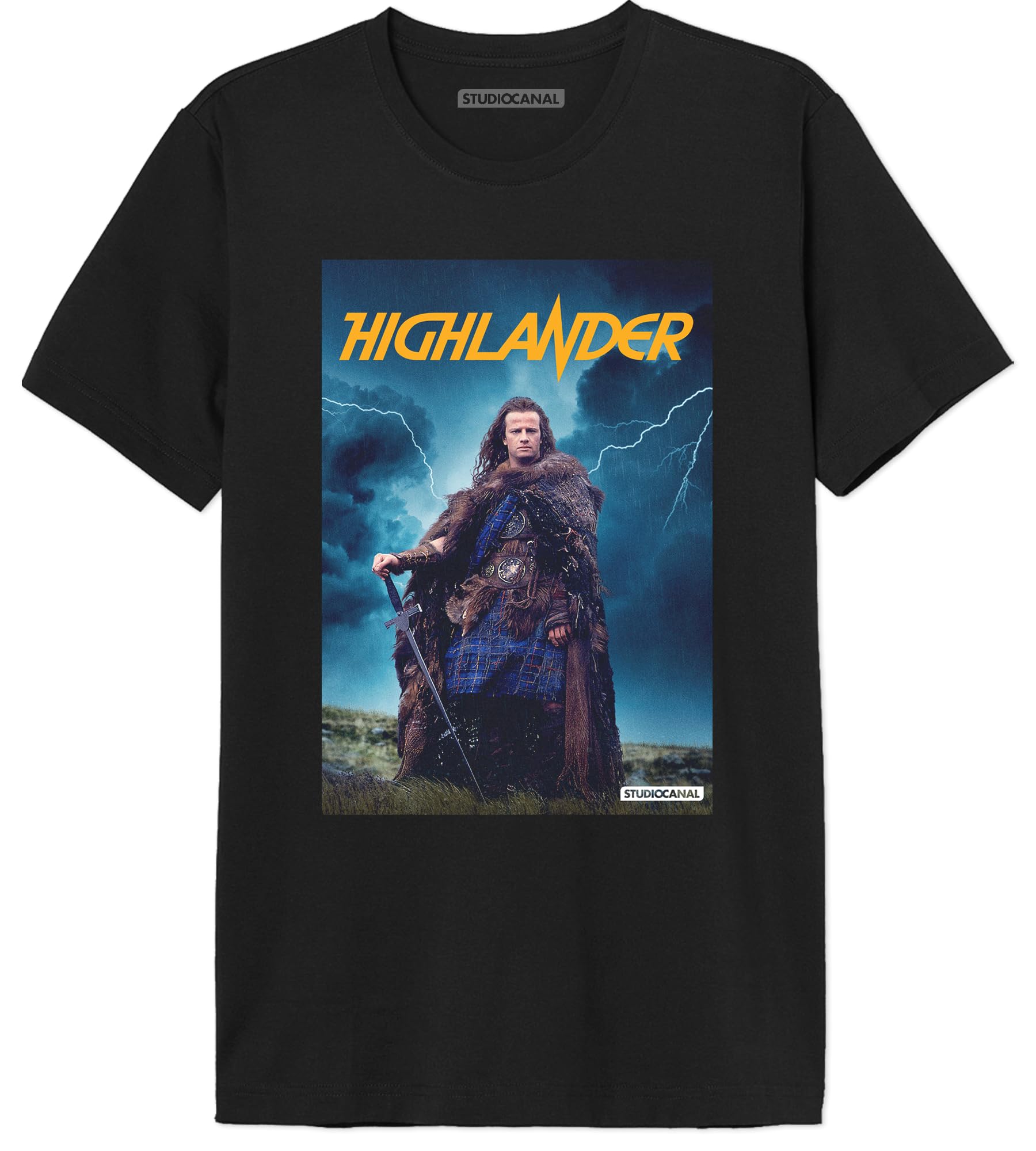 cotton division Highlander Highlander Pose MEHILDRTS003 Men's T-Shirt, Black, XS, Black, XS