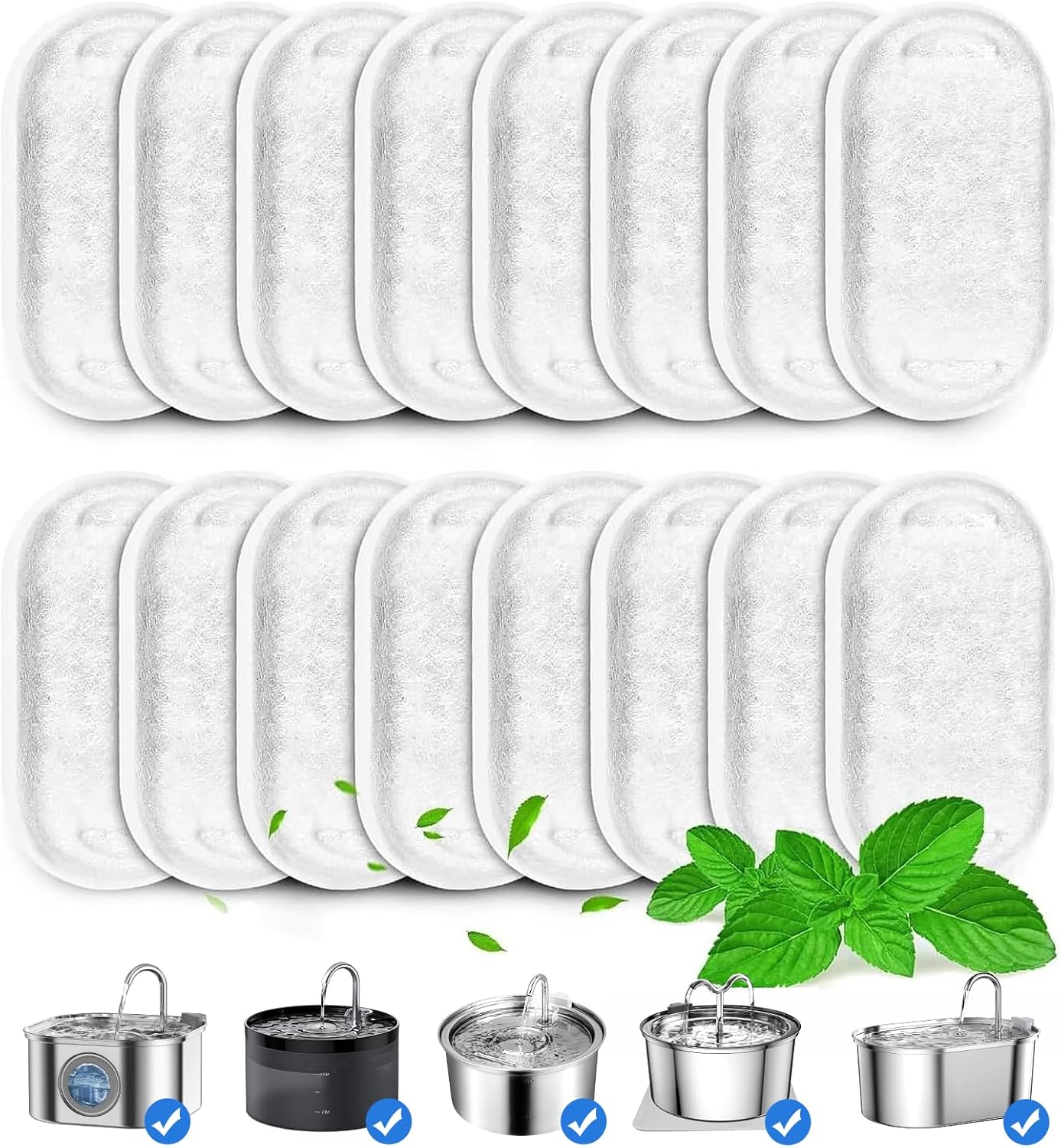 16 Pack Replacement Filters for Cat/Dog Water Fountain - Stainless Steel
