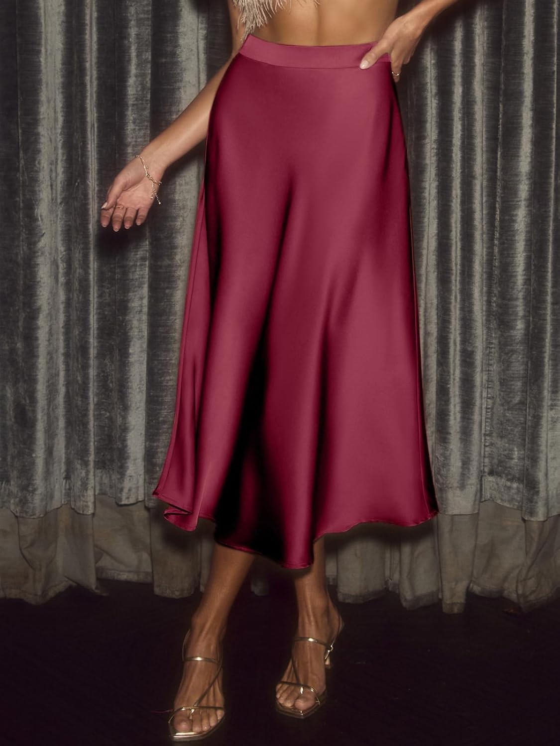 CUPSHE Women's Satin Skirt Flowy A Line Cocktail Party Wedding High Waist Long Midi Skirts Vacation Outfits