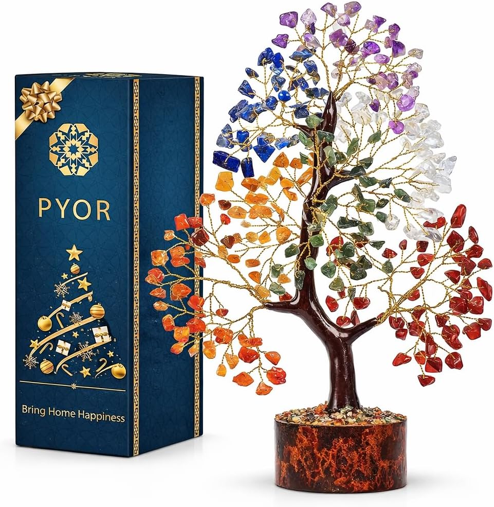 PYOR 7 Chakra Tree of Life Crystal Tree – Spiritual Healing Crystals & Stones | Housewarming Gift for New Home | Birthday Gift for Women | Home Decor Office Decor | Room Decor