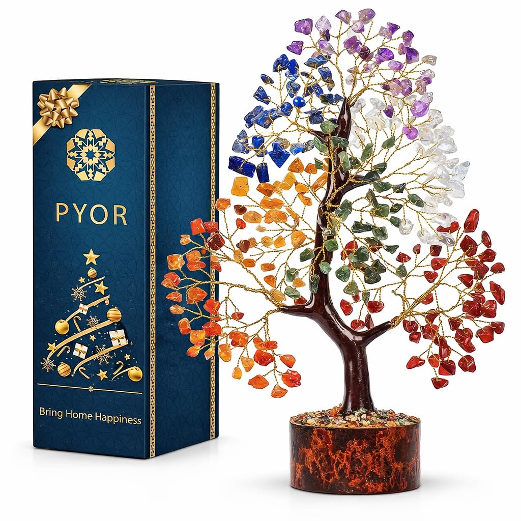 PYOR 7 Chakra Tree of Life Crystal Tree – Healing Crystals & Stones | Housewarming Gift for New Home | Birthday Gift for Women | Home Decor Office Decor | Room Decor