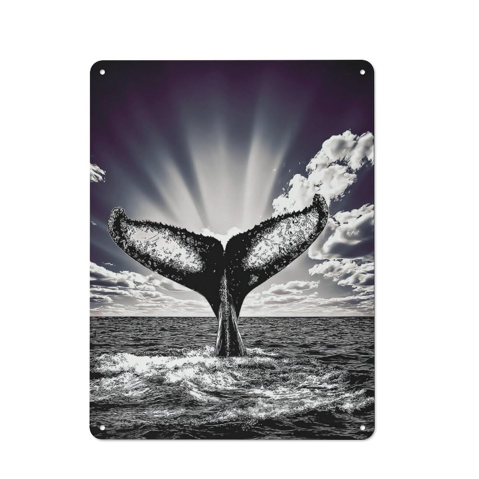 Whale Tail in Ocean with Sunlight-1 Smart Metal Wall Decor 40x30cm, Office Metal Sign for Office, Study, Studio Or Hallway
