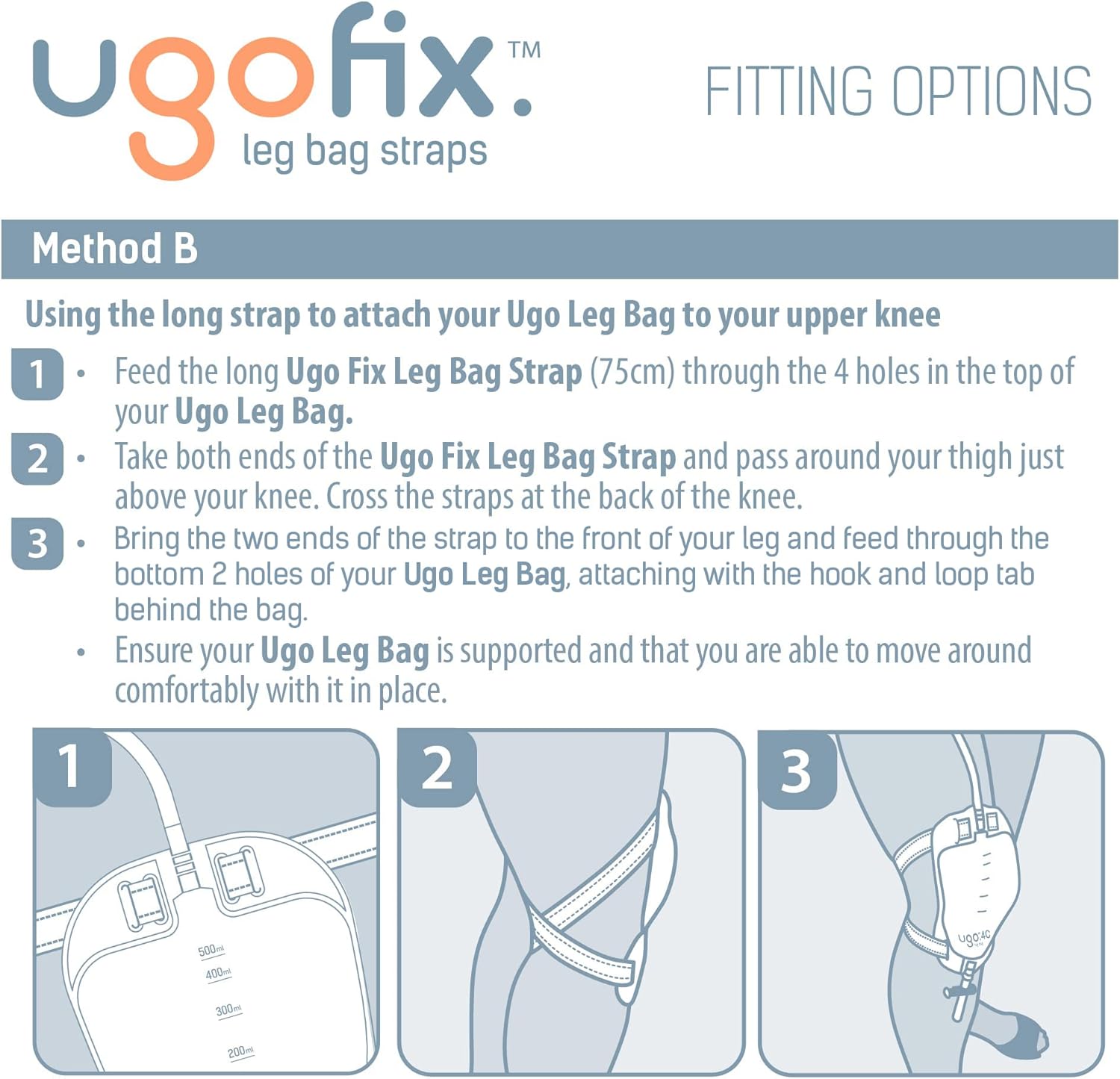 Ugo Fix Leg Bag Straps (x10) – Urine Drainage Bag Strap/Catheter Leg Bag Straps, with Soft Elastic Fabric, Comfortable Silicone Grips (Pack of 10)