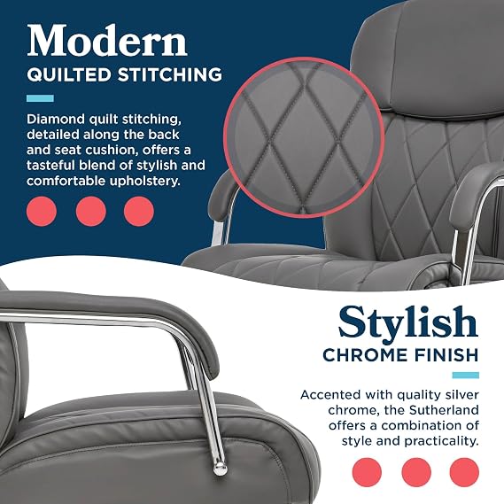 La-Z-Boy Sutherland Ergonomic Bonded Leather Swivel Computer and Desk Chair, Gray (CHR10048B) | Sutherland, High Back, Office Chair for Back Pain Relief, Ergonomic Gaming Chair, Adjustable Height & Recline, Swivel, Gray
