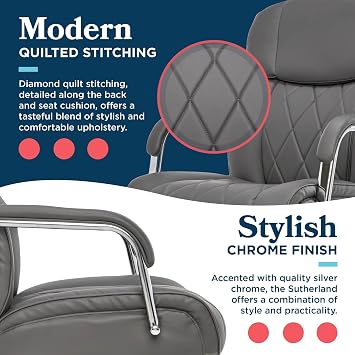 La-Z-Boy Sutherland Ergonomic Bonded Leather Swivel Computer and Desk Chair, Gray (CHR10048B) | Sutherland, High Back, Office Chair for Back Pain Relief, Ergonomic Gaming Chair, Adjustable Height & Recline, Swivel, Gray