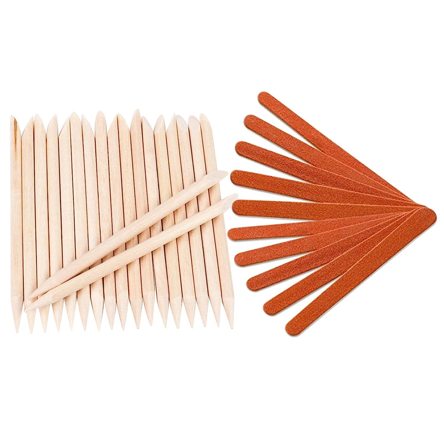I-BLINKPremium 24pcs Orange Wood Stick and Emery Boards Set for Cuticle Pusher Remover | Manicure Pedicure Nail Filer Tool | Curved Fingernail Files - Essential Kit for Perfect Nails