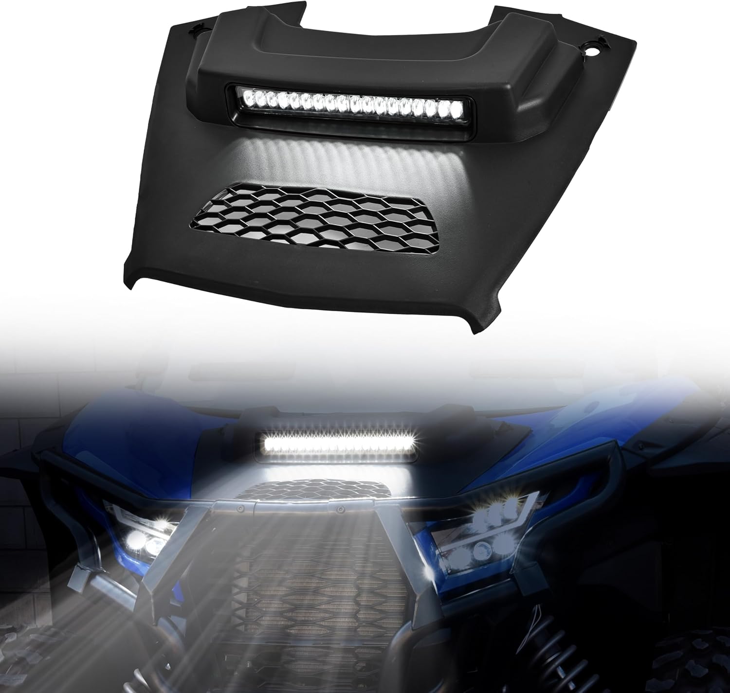 Sport Hood Scoop with LED Spotlight for Kawasaki Teryx KRX KRX4 1000 2020-2025 Accessories, Black Durable Hood Scoop Cover with LED Auxiliary Light Kit