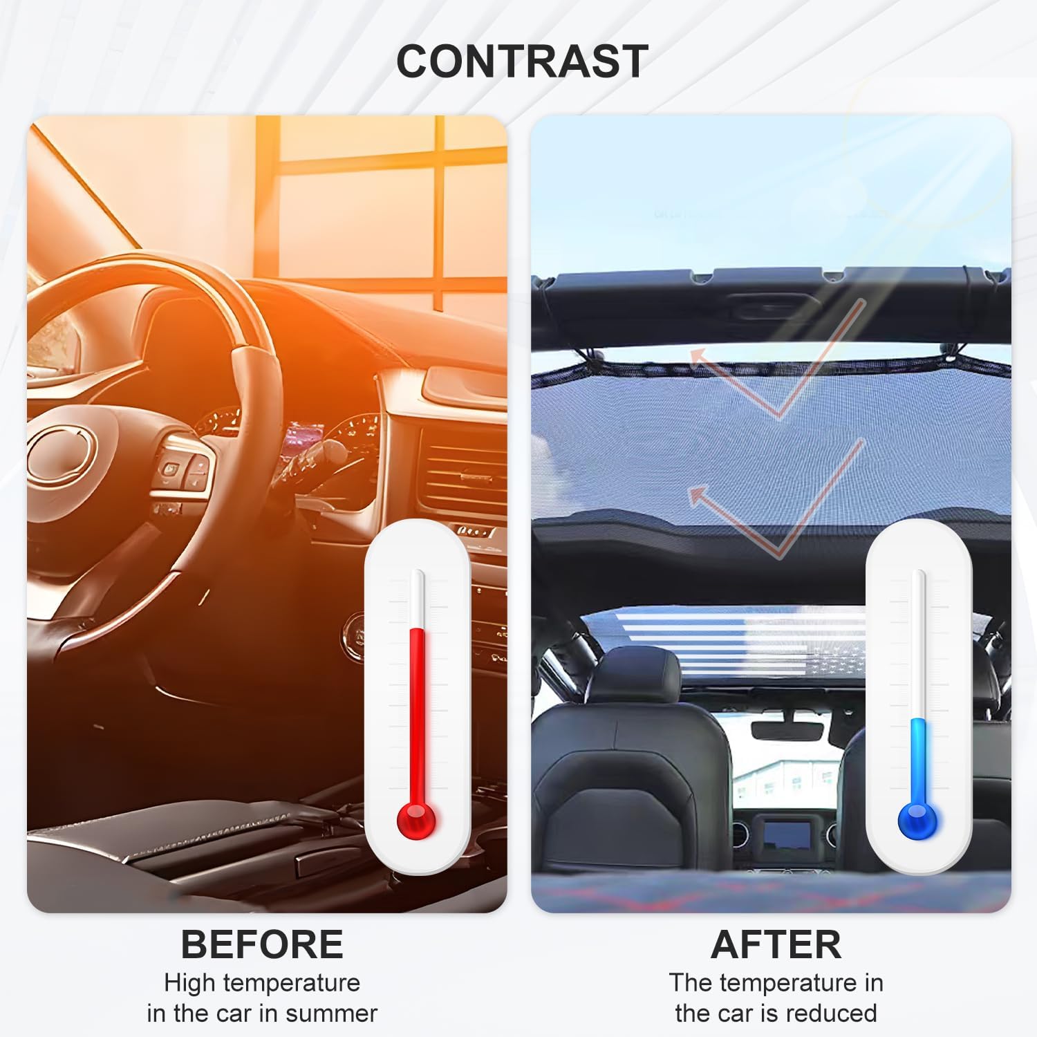 for JL Sunshade Mesh Top Cover Provides UV Sun Protection for 2018-2023+ Jeep Wrangler JL 4 Door, Durable, Easy Install, USA Flag