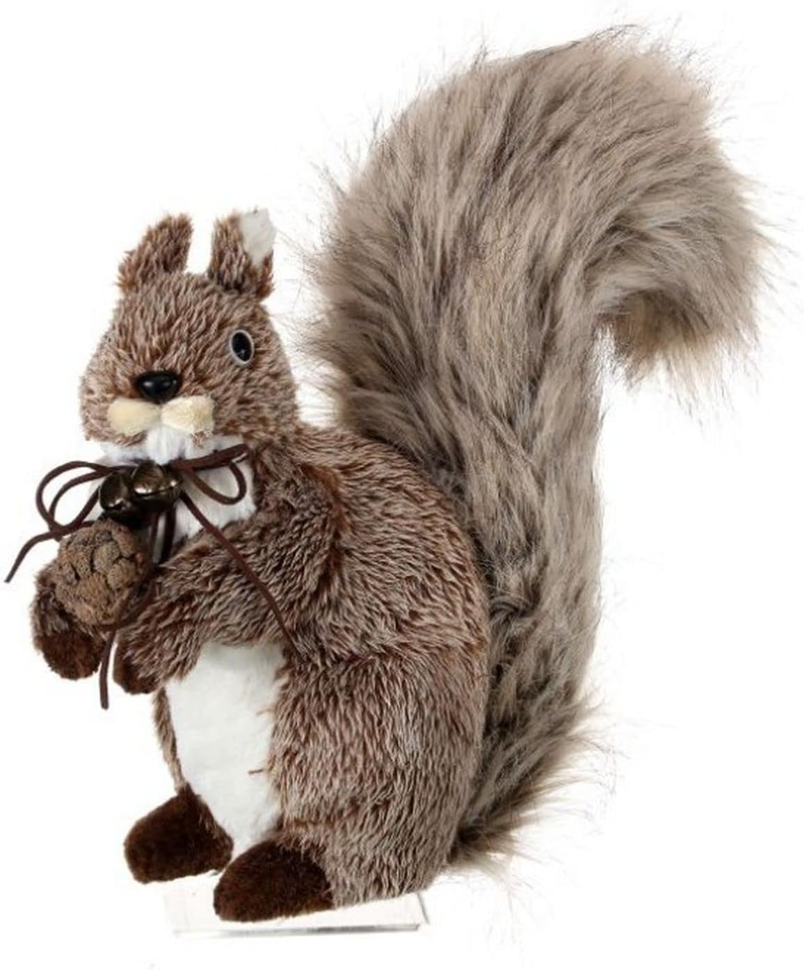 Regency International Sitting Fur Squirrel with Leather Bow and Bells, 12-Inch, Natural Brown