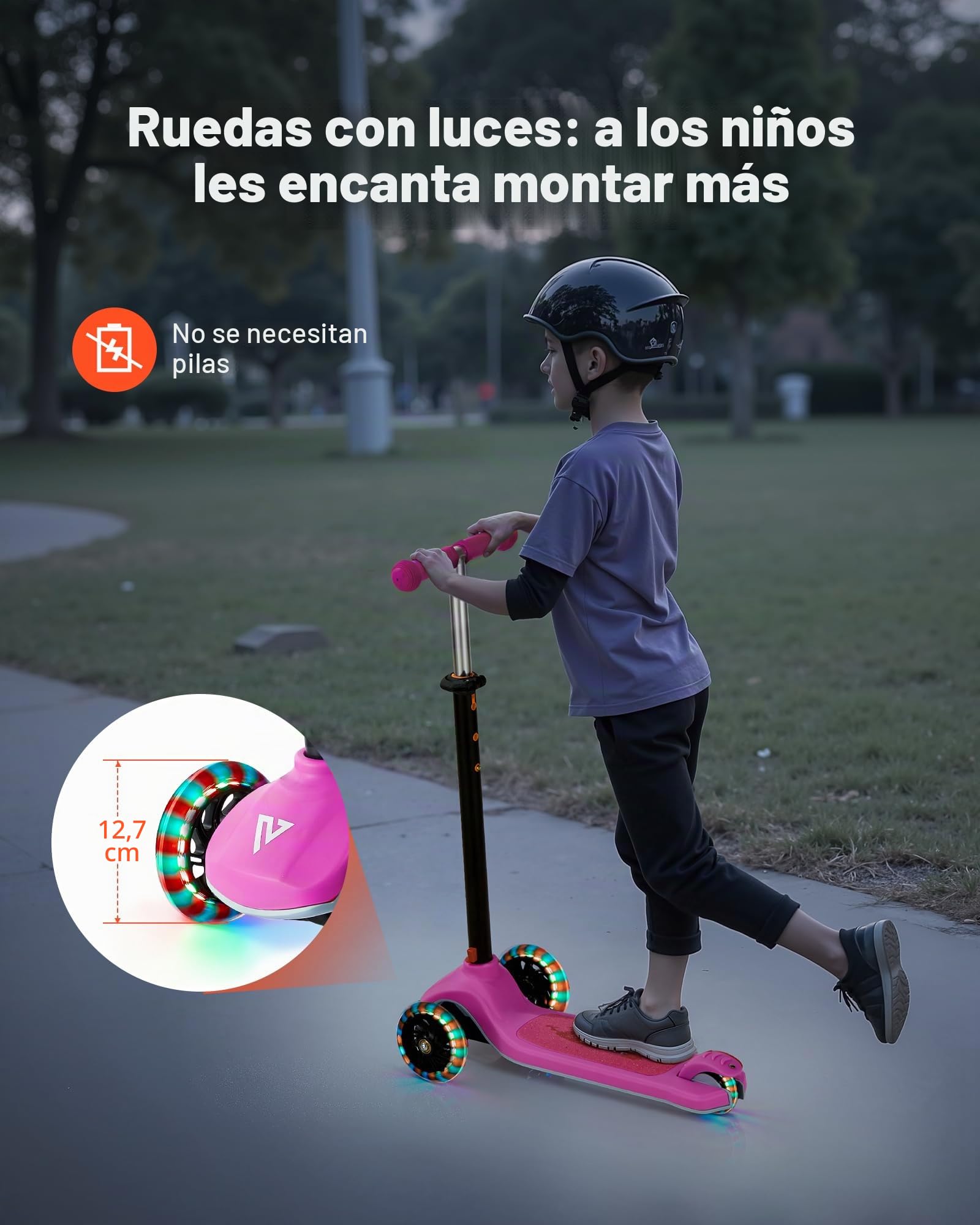 VEVOR Patinete 3 Ruedas, para Niños de 3 Años en Adelante, Ruedas Iluminadas, Manillar de Altura Ajustable, Base Antideslizante y Cuadro de Aluminio Ligero, hasta 75 kg, Rosa, 520 x 250 x 800 mm