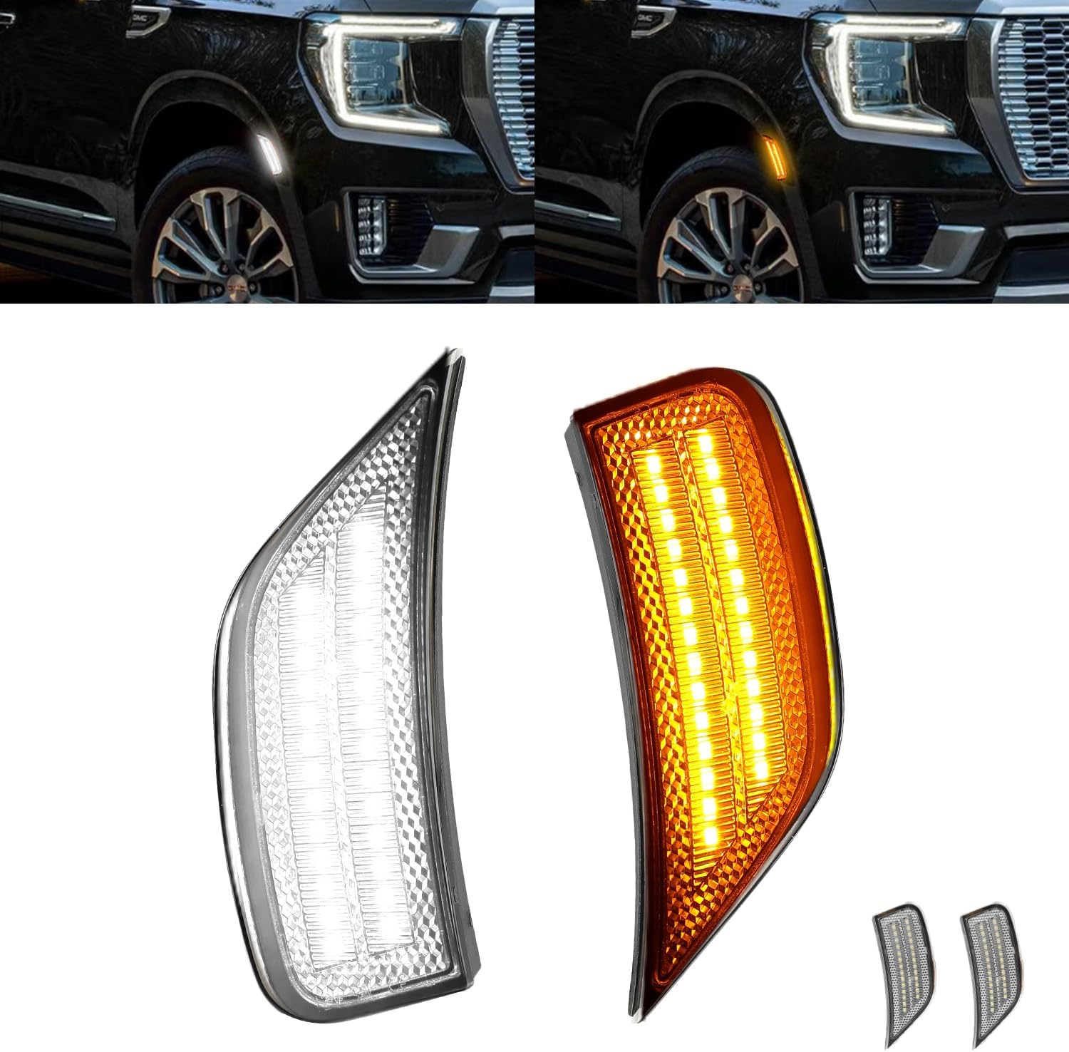 ROCCS LED Amber & White Side Marker Lights Compatible with 2021 2022 2023 2024 GMC Yukon/Yukon XL/Yukon Denali/Chevy Tahoe/Suburban/Escalade/Escalade ESV Front Bumper Turn Singal Light,Clear Lens